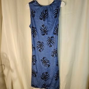 Blue Tropical Leaf‎ Dress Cutout Back Sleeveless Casual Sun Dress